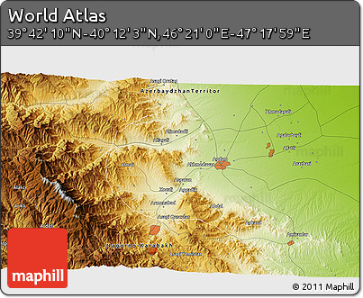 Physical 3D Map of the Area around 39° 57' 6" N, 46° 49' 30" E
