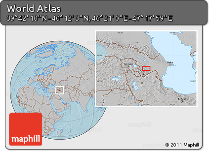 Gray Location Map of the Area around 39° 57' 6" N, 46° 49' 30" E, hill shading