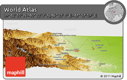 Physical Panoramic Map of the Area around 39° 57' 6" N, 46° 49' 30" E