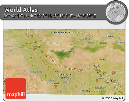 Satellite 3D Map of the Area around 39° 57' 6" N, 47° 40' 29" E