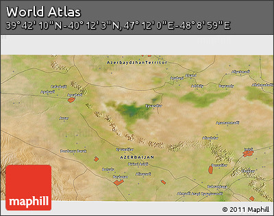 Satellite 3D Map of the Area around 39° 57' 6" N, 47° 40' 29" E