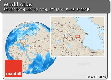 Shaded Relief Location Map of the Area around 39° 57' 6" N, 47° 40' 29" E