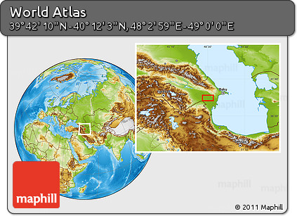 Physical Location Map of the Area around 39° 57' 6" N, 48° 31' 29" E