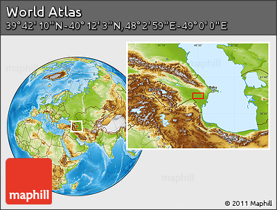 Physical Location Map of the Area around 39° 57' 6" N, 48° 31' 29" E