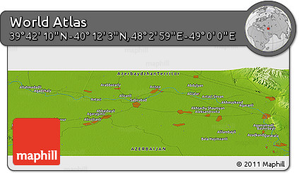 Physical Panoramic Map of the Area around 39° 57' 6" N, 48° 31' 29" E