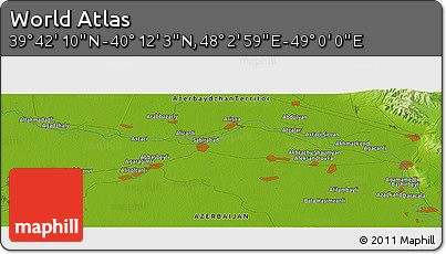Physical Panoramic Map of the Area around 39° 57' 6" N, 48° 31' 29" E