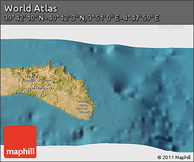 Satellite 3D Map of the Area around 39° 57' 6" N, 4° 19' 30" E