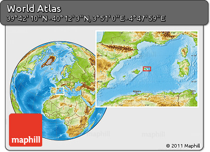Physical Location Map of the Area around 39° 57' 6" N, 4° 19' 30" E
