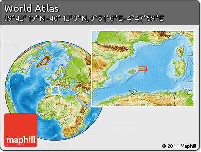 Physical Location Map of the Area around 39° 57' 6" N, 4° 19' 30" E