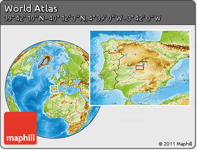 Physical Location Map of the Area around 39° 57' 6" N, 4° 10' 30" W