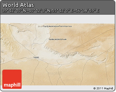 Satellite 3D Map of the Area around 39° 57' 6" N, 56° 10' 29" E