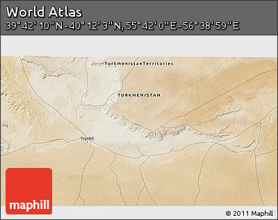 Satellite 3D Map of the Area around 39° 57' 6" N, 56° 10' 29" E