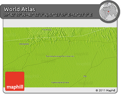 Physical 3D Map of the Area around 39° 57' 6" N, 57° 52' 30" E