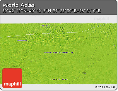 Physical 3D Map of the Area around 39° 57' 6" N, 57° 52' 30" E