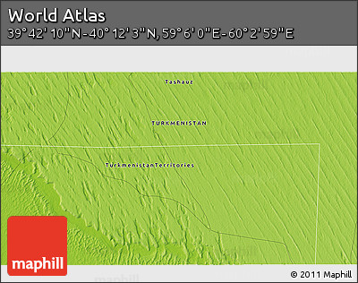 Physical 3D Map of the Area around 39° 57' 6" N, 59° 34' 30" E