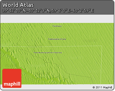 Physical 3D Map of the Area around 39° 57' 6" N, 59° 34' 30" E