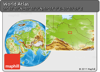 Physical Location Map of the Area around 39° 57' 6" N, 60° 25' 29" E