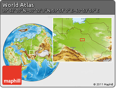 Physical Location Map of the Area around 39° 57' 6" N, 60° 25' 29" E