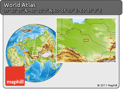 Physical Location Map of the Area around 39° 57' 6" N, 61° 16' 29" E