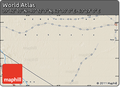 Shaded Relief Map of the Area around 39° 57' 6" N, 62° 58' 30" E