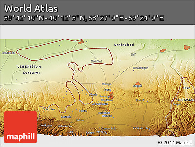 Physical 3D Map of the Area around 39° 57' 6" N, 68° 55' 30" E