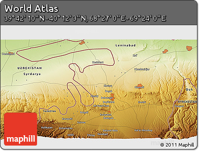 Physical 3D Map of the Area around 39° 57' 6" N, 68° 55' 30" E