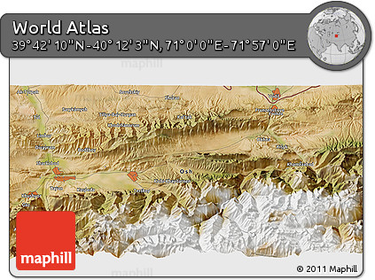 Satellite 3D Map of the Area around 39° 57' 6" N, 71° 28' 29" E