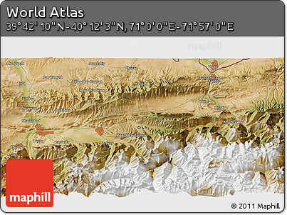 Satellite 3D Map of the Area around 39° 57' 6" N, 71° 28' 29" E