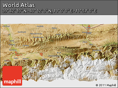 Satellite 3D Map of the Area around 39° 57' 6" N, 71° 28' 29" E