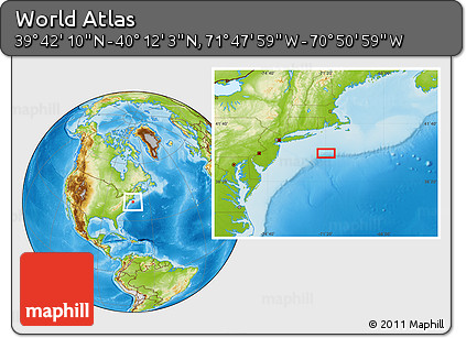 Physical Location Map of the Area around 39° 57' 6" N, 71° 19' 29" W