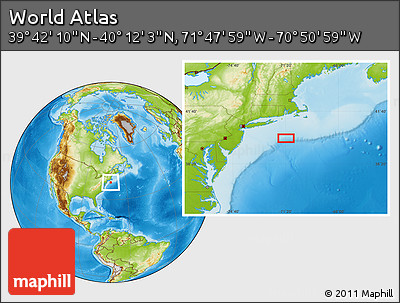 Physical Location Map of the Area around 39° 57' 6" N, 71° 19' 29" W