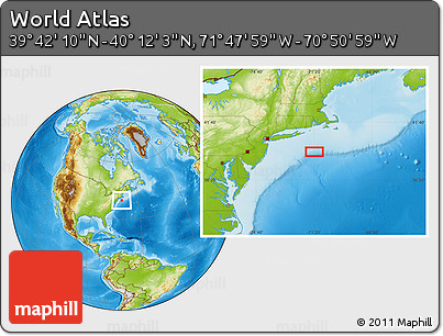 Physical Location Map of the Area around 39° 57' 6" N, 71° 19' 29" W