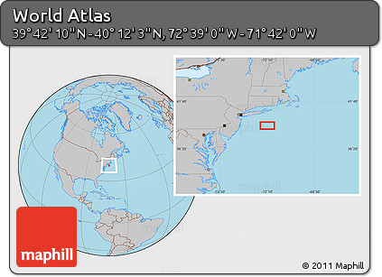 Gray Location Map of the Area around 39° 57' 6" N, 72° 10' 30" W