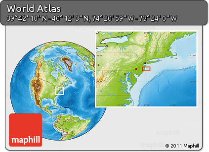 Physical Location Map of the Area around 39° 57' 6" N, 73° 52' 30" W