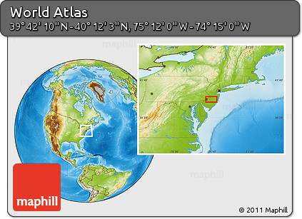 Physical Location Map of the Area around 39° 57' 6" N, 74° 43' 29" W