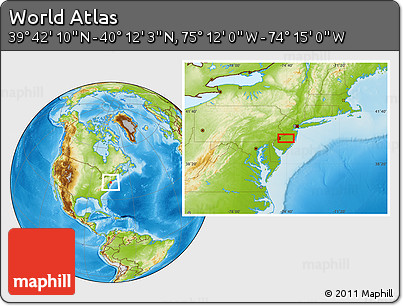 Physical Location Map of the Area around 39° 57' 6" N, 74° 43' 29" W