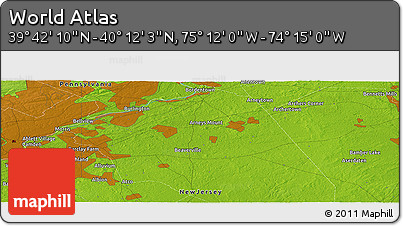 Physical Panoramic Map of the Area around 39° 57' 6" N, 74° 43' 29" W