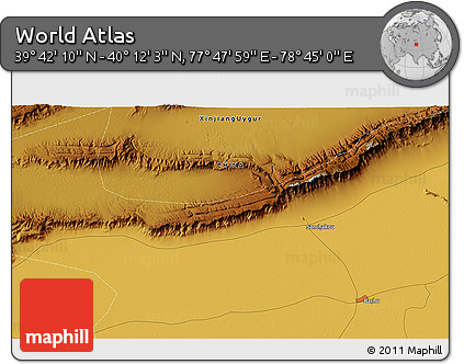 Physical 3D Map of the Area around 39° 57' 6" N, 78° 16' 30" E