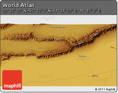 Physical 3D Map of the Area around 39° 57' 6" N, 78° 16' 30" E
