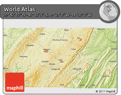 Physical 3D Map of the Area around 39° 57' 6" N, 78° 58' 29" W