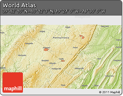 Physical 3D Map of the Area around 39° 57' 6" N, 78° 58' 29" W