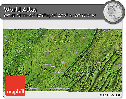 Satellite 3D Map of the Area around 39° 57' 6" N, 78° 58' 29" W