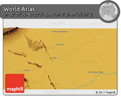 Physical 3D Map of the Area around 39° 57' 6" N, 79° 7' 30" E