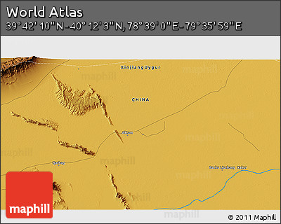 Physical 3D Map of the Area around 39° 57' 6" N, 79° 7' 30" E