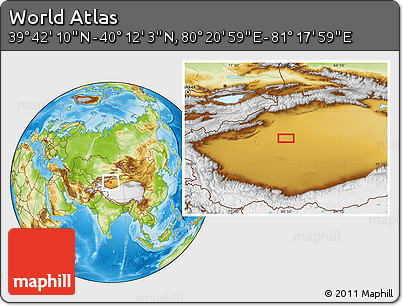 Physical Location Map of the Area around 39° 57' 6" N, 80° 49' 29" E