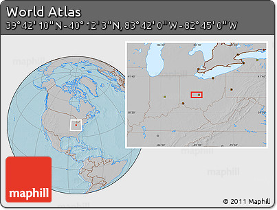 Gray Location Map of the Area around 39° 57' 6" N, 83° 13' 29" W, hill shading