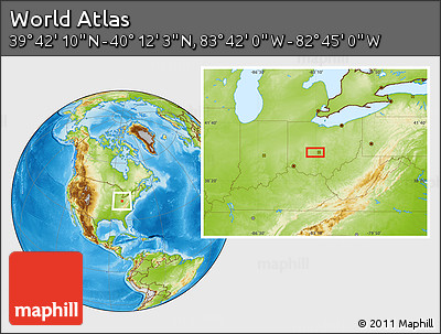 Physical Location Map of the Area around 39° 57' 6" N, 83° 13' 29" W