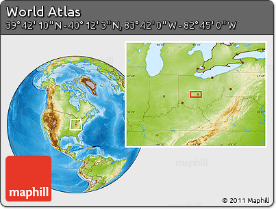 Physical Location Map of the Area around 39° 57' 6" N, 83° 13' 29" W