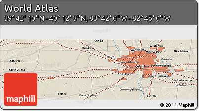 Shaded Relief Panoramic Map of the Area around 39° 57' 6" N, 83° 13' 29" W