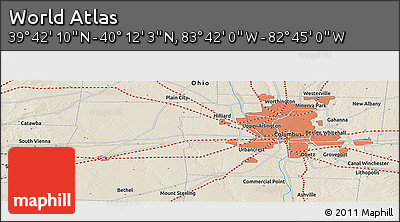 Shaded Relief Panoramic Map of the Area around 39° 57' 6" N, 83° 13' 29" W